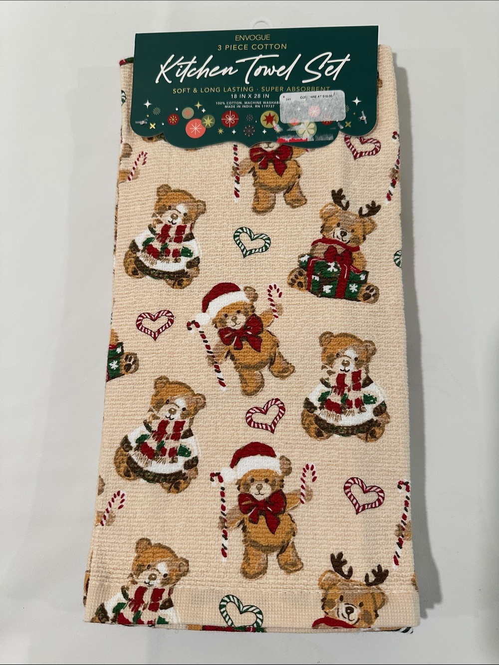 NWT teddy bear santa candy Christmas Holiday towels kitchen bathroom festive 